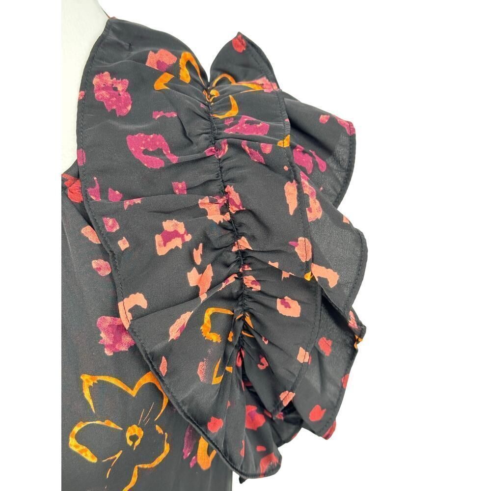 Entro Women's Ruffle Sleeve Floral Dress Black M Tiered Boho Mini Lined - Picture 3 of 13